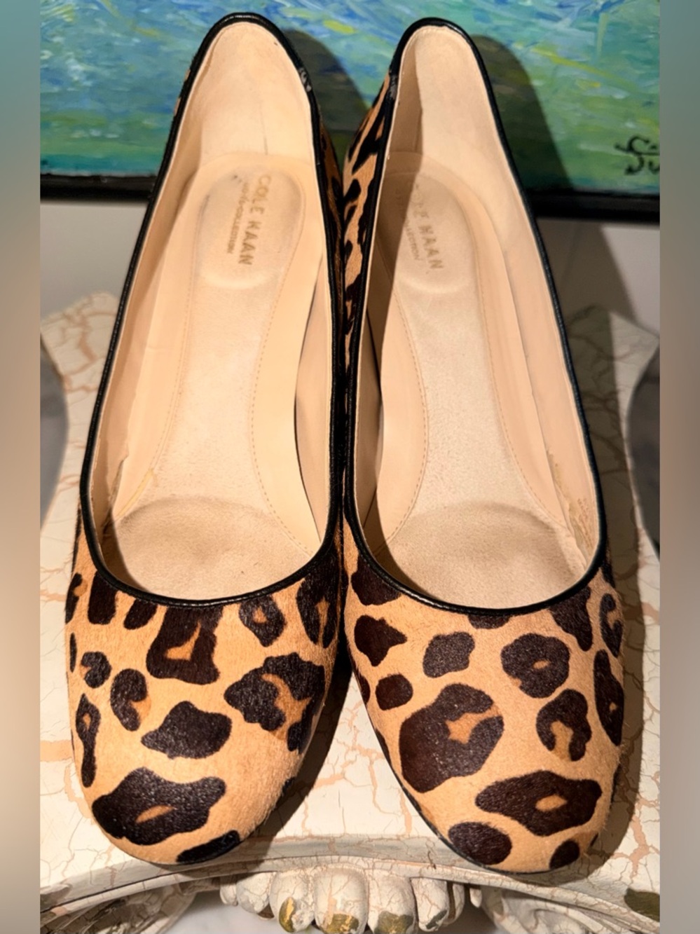 Cole Haan Leopard Print Block Heel Pumps - Tan/Black